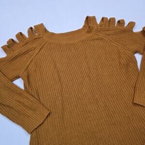 Questions Burnt Orange Knitted Women's Sweater w/Cold Shoulder /Cutout Sleeves